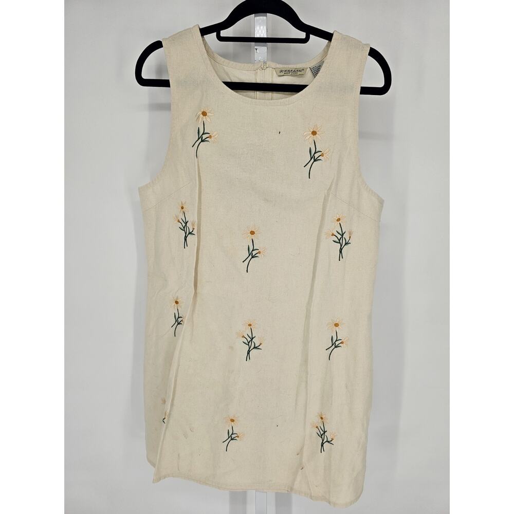 Jenna Lane Womens L Knee Length Sleeveless Dress Linen Blend Floral Cottagecore